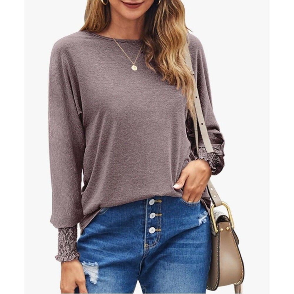 Womens Long Sleeve Tops Crew Neck Casual T Shirts Loose Basic Tee XXL